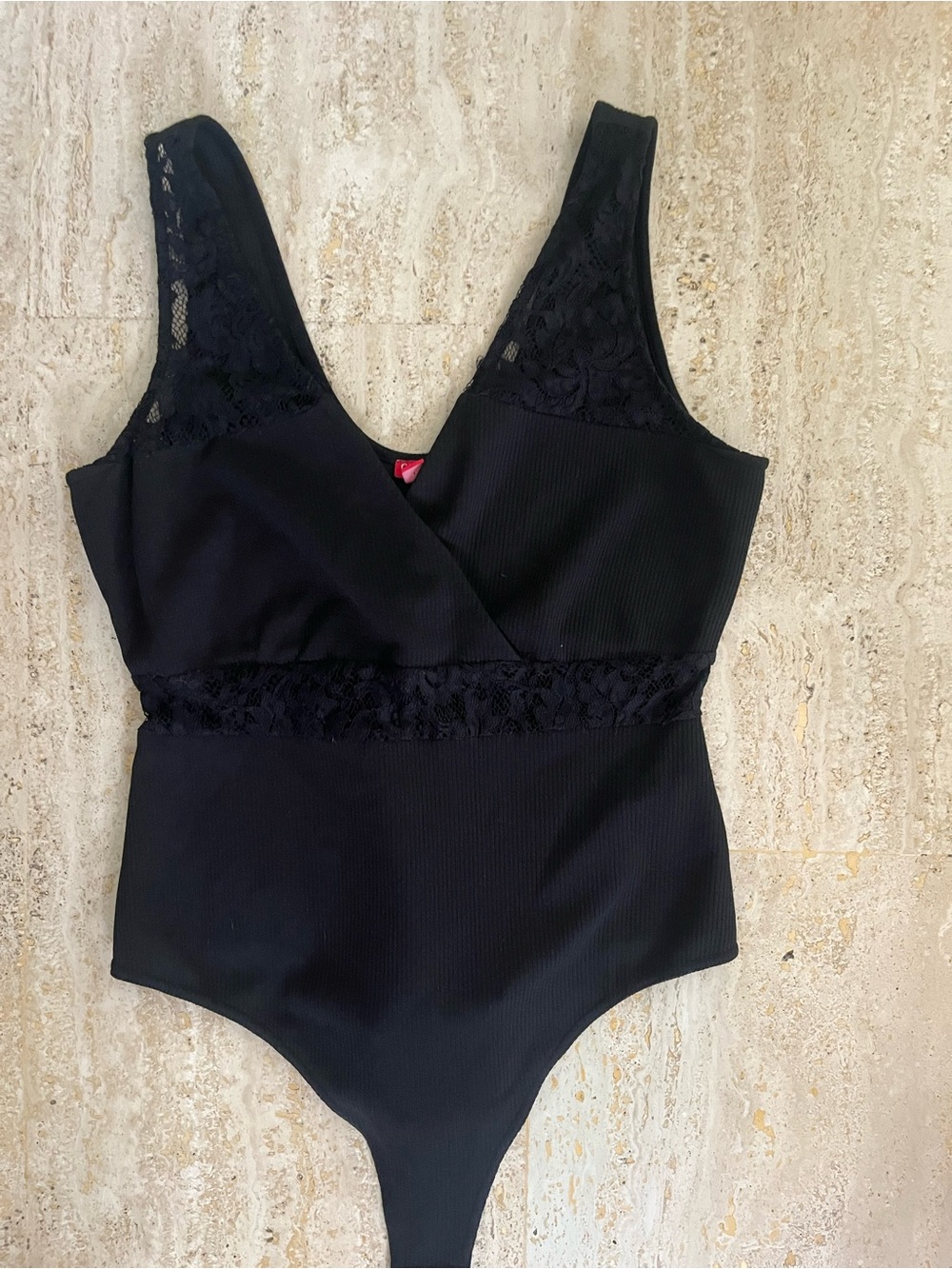 NWOT Guess Black Lace-Trim Bodysuit